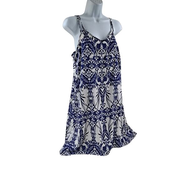 Charing Charlie Women's Medium Mini Dress Blue & White Patterned Thin Straps - Picture 1 of 10